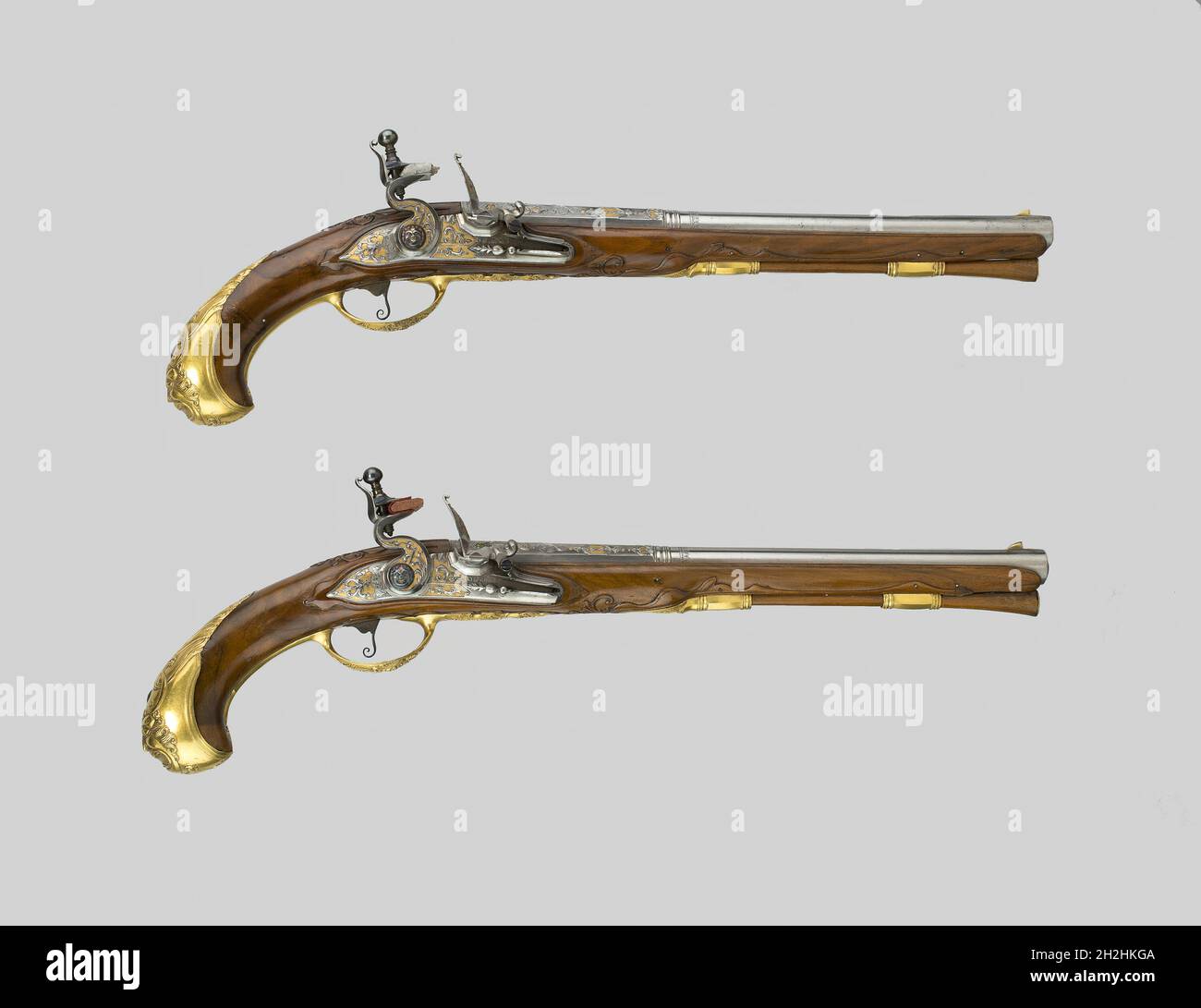 Coppia di pistole Flintlock, Germania, 1700/30. Foto Stock