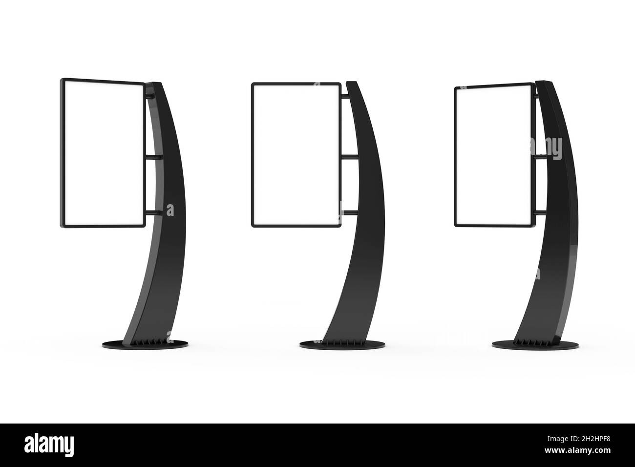 Display LCD Blank Trade Show Stand Visualizza Affissioni come modello per il tuo design su sfondo bianco. Rendering 3d Foto Stock