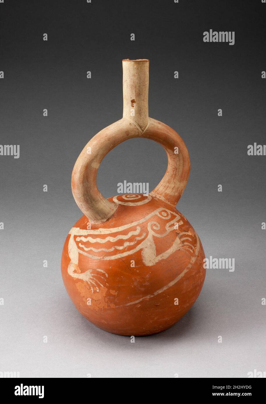 Vaso di lancio a staffa con motivi Fineline Lizard, 100 a.C./d.C. 500. Foto Stock