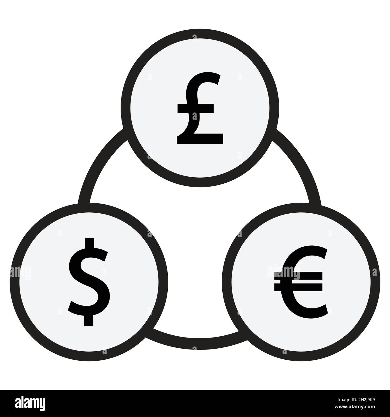 Cambio valuta tra dollaro USA, euro e sterlina diagramma circolare Immagine  e Vettoriale - Alamy