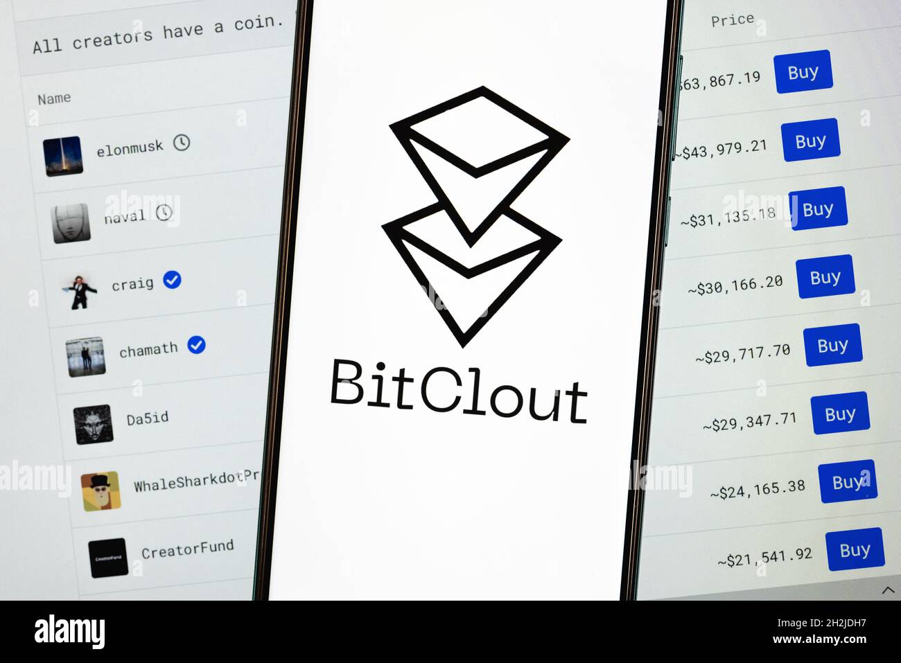 Bitclout è un social network criptato che ti permette di speculare su persone e pubblicazioni con soldi veri Foto Stock