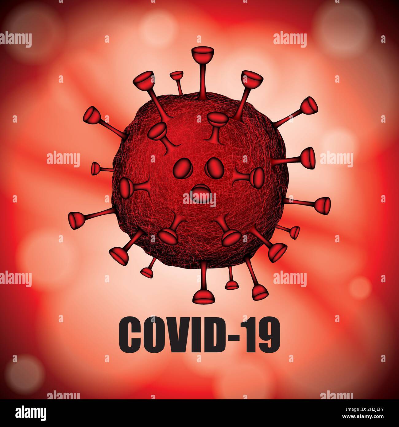 Illustrazione vettoriale di Coronavirus su sfondo rosso sfocato Illustrazione Vettoriale
