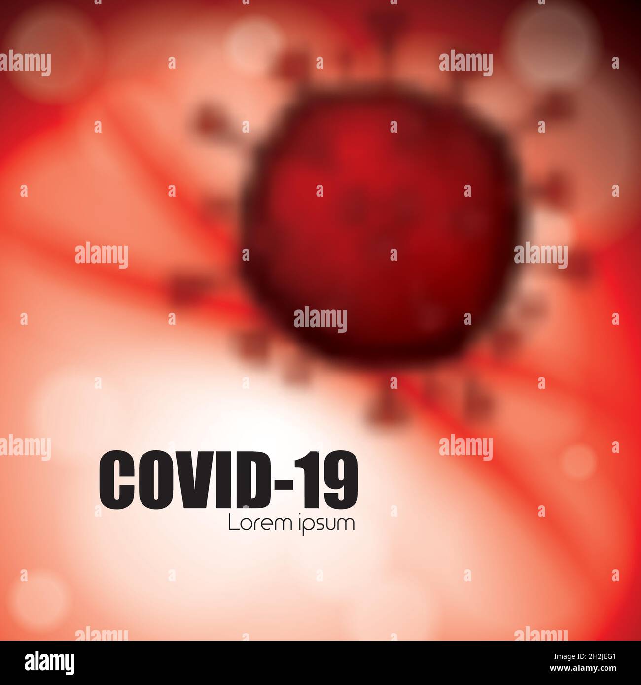 Illustrazione vettoriale di Coronavirus su sfondo rosso sfocato Illustrazione Vettoriale