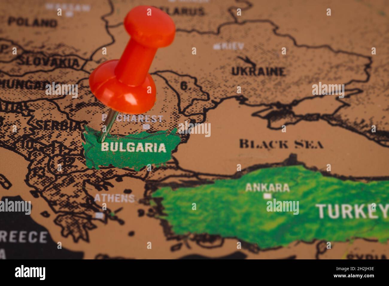 Luogo Bulgaria. Pin rosso sulla mappa. Foto Stock