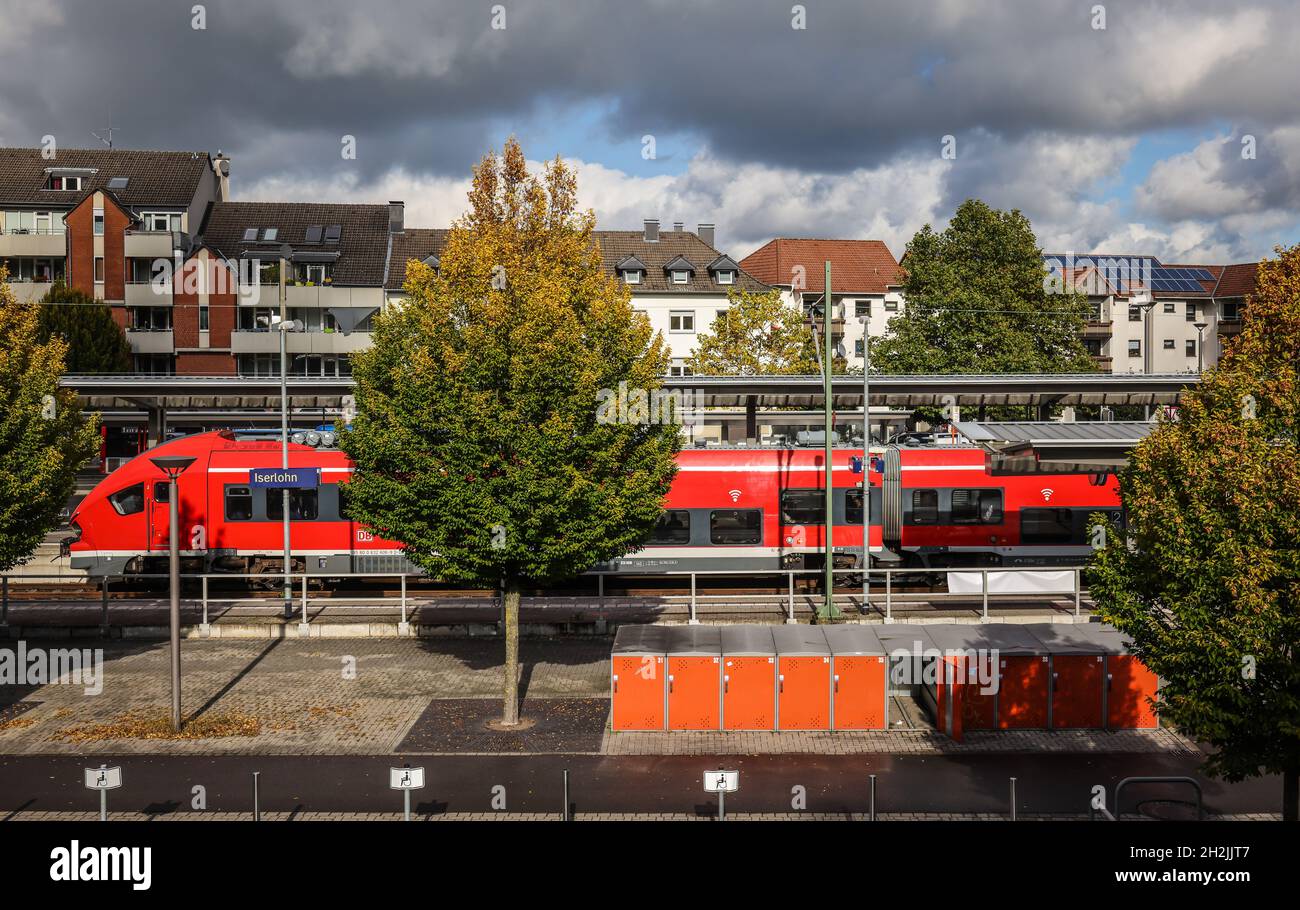 Iserlohn, Renania settentrionale-Vestfalia, Germania - Stazione ferroviaria di Iserlohn. La stazione ferroviaria di Iserlohn è il punto di sosta situato nel centro di Iserlohn. IT Foto Stock