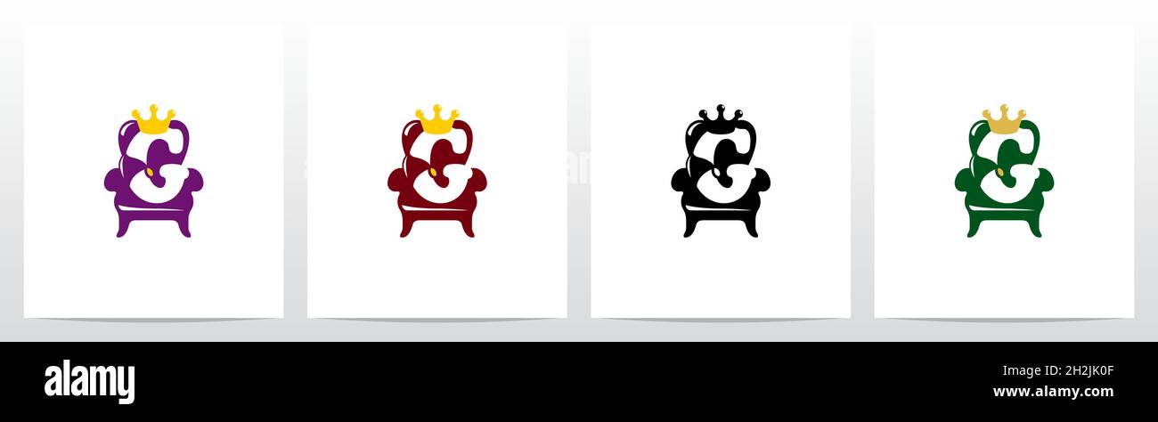 Seduta su un trono con logo Crown Letter Design G. Illustrazione Vettoriale