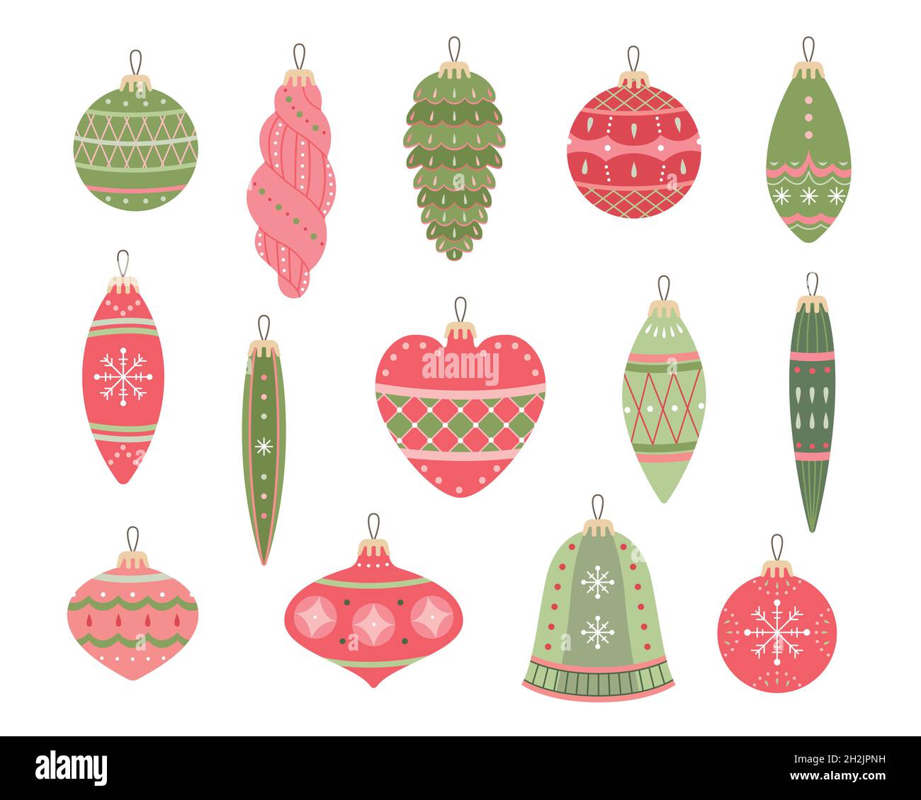 Set vettoriale di illustrazioni di giocattoli di Natale. Set di Capodanno. Illustrazione Vettoriale