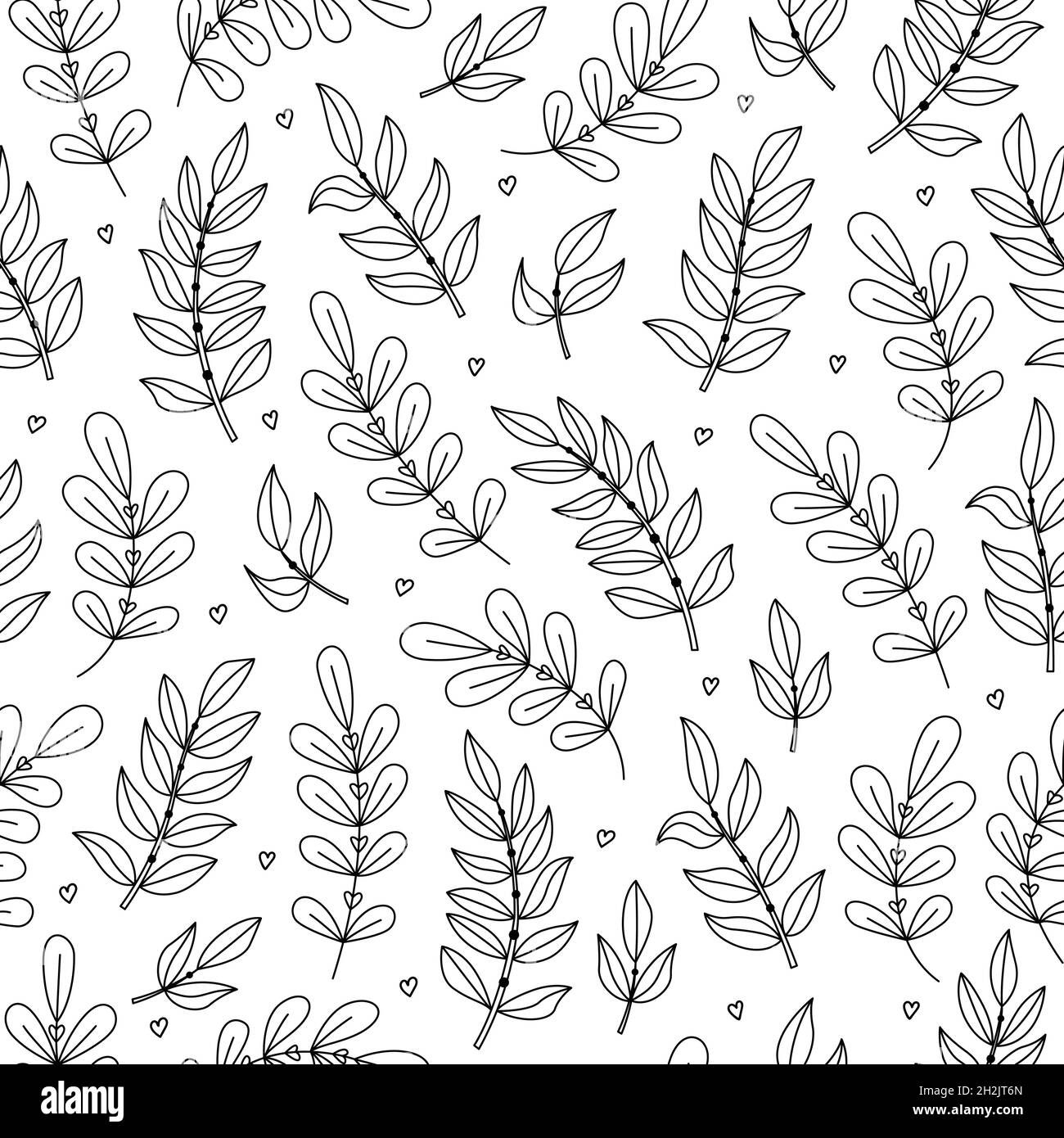 Vettore botanico senza cuciture modello con piante e fiori. Illustrazioni di contorno Illustrazione Vettoriale