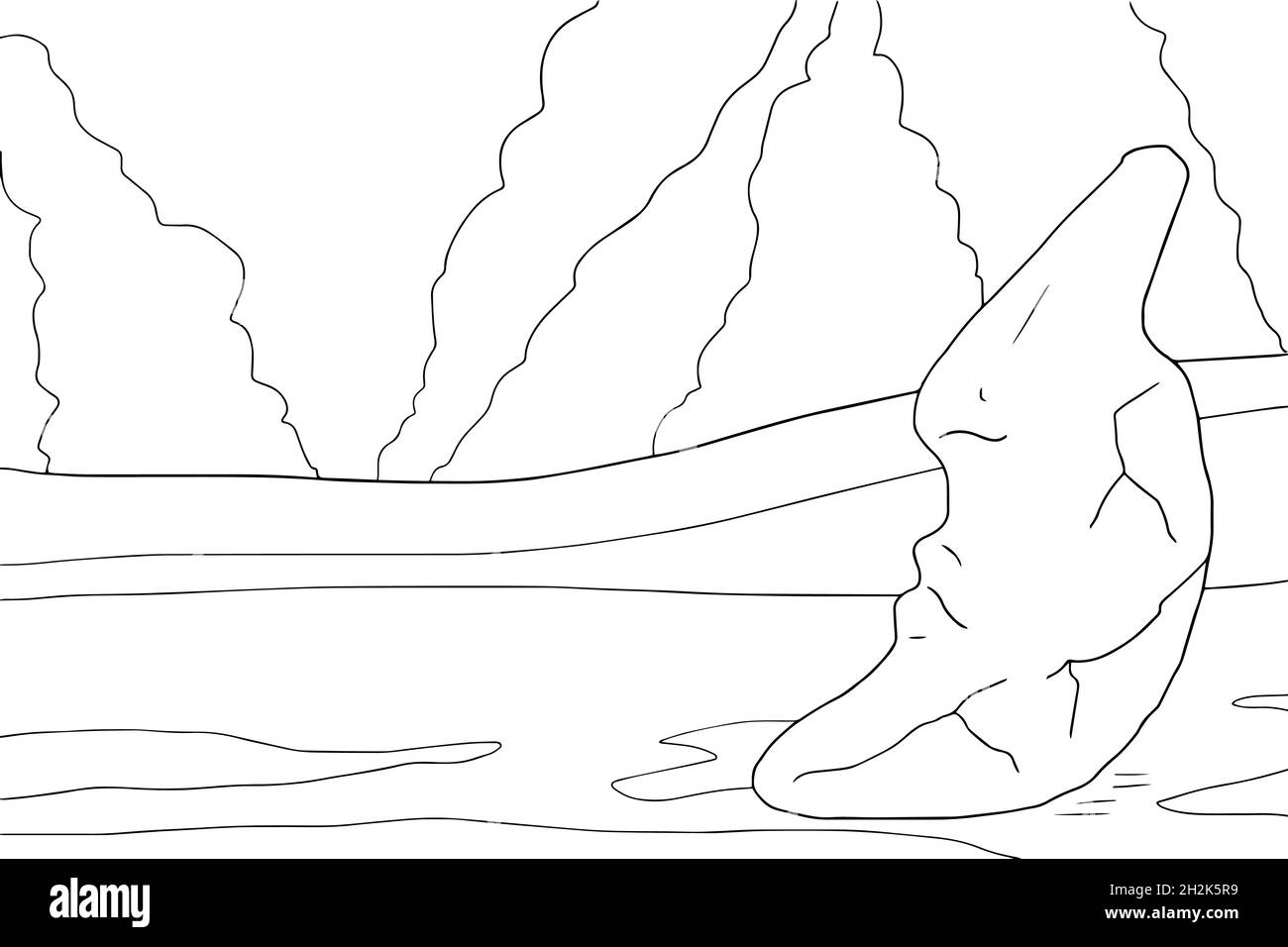 Dodle alieno fantasy paesaggio con crateri grandi colorare pagina per adulti. Fantastica grafica psichedelica. Vettore disegno a mano semplice piatto illustre Illustrazione Vettoriale