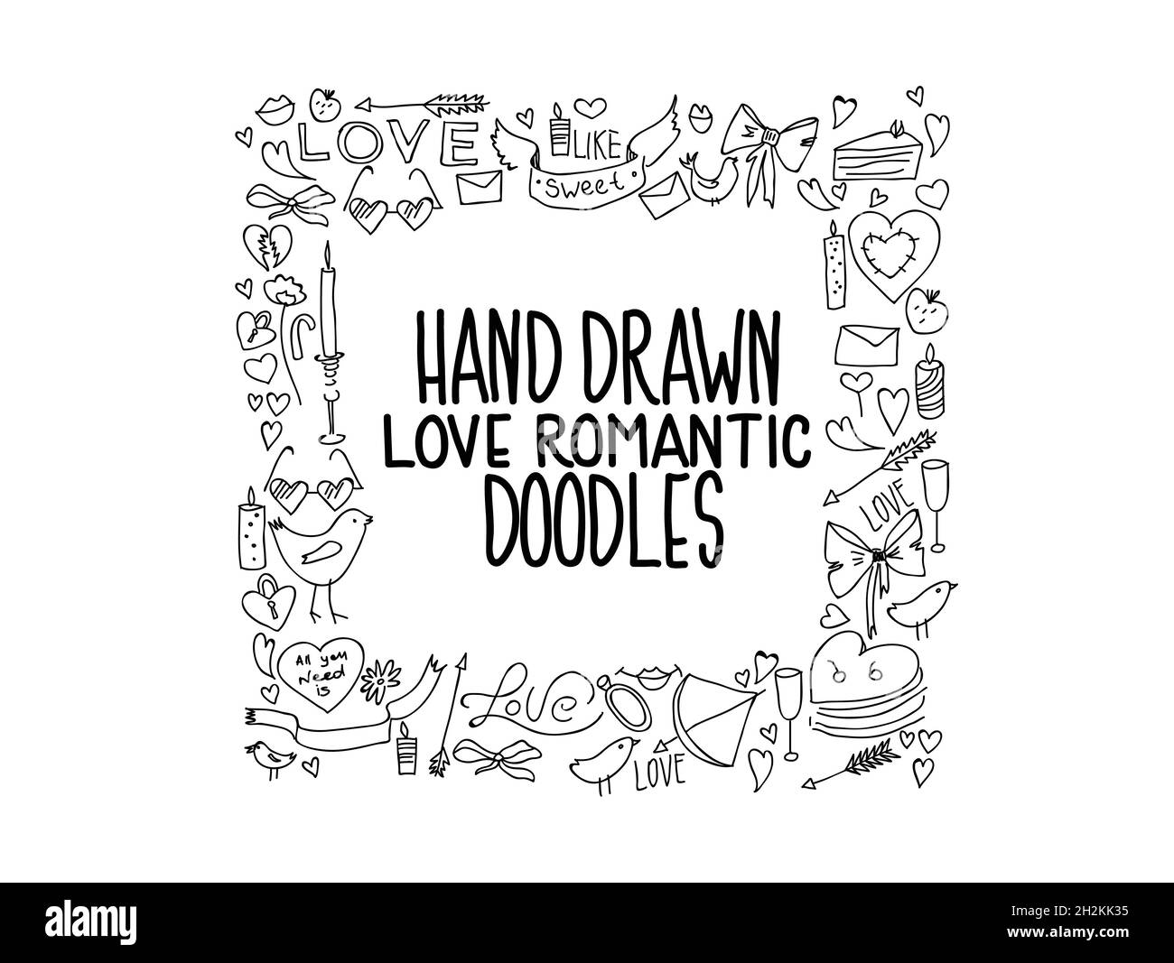 Illustrazione vettoriale di icone di doodle di amore disegnate a mano Illustrazione Vettoriale