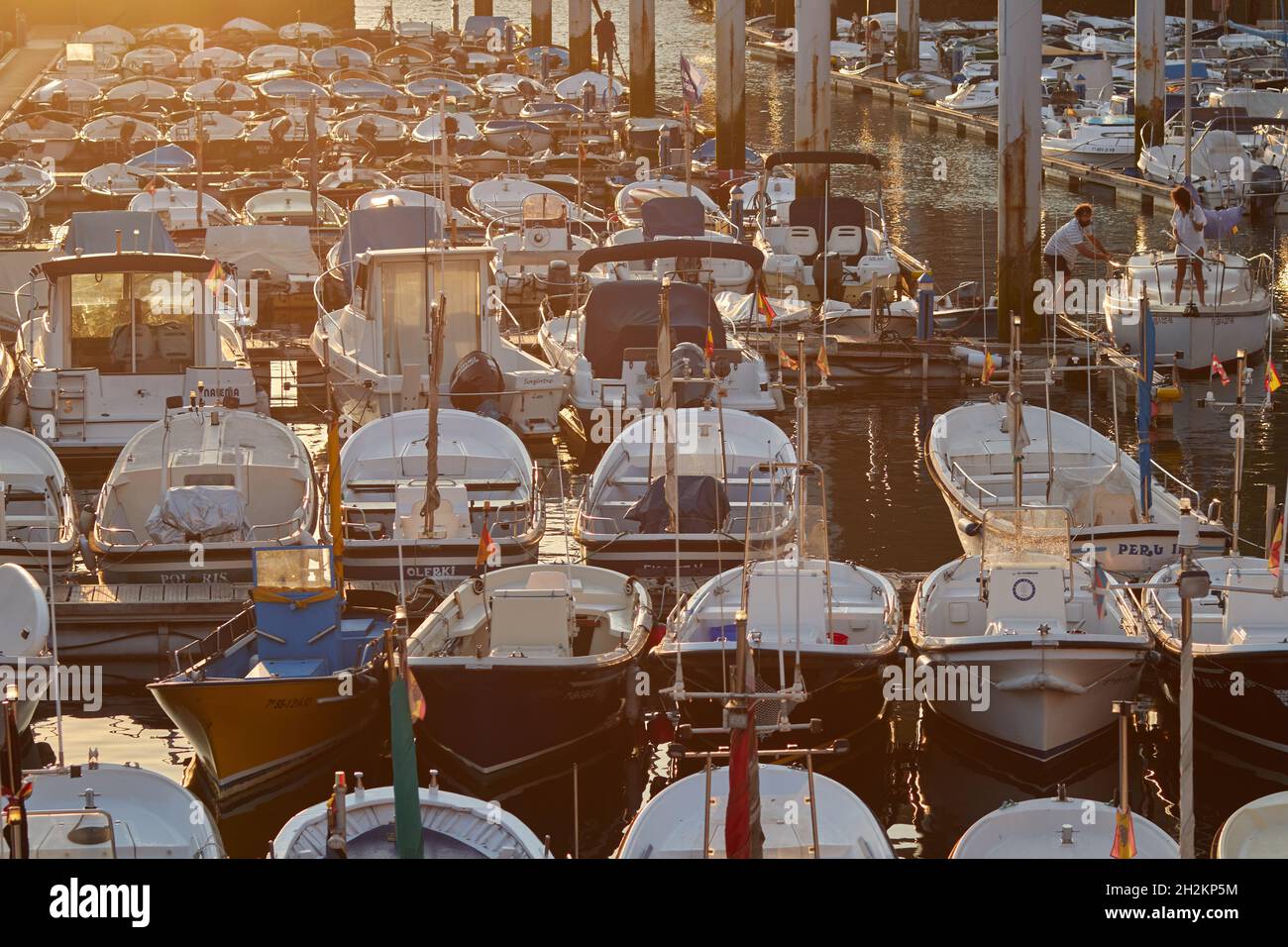 Mix di yacht e barche da pesca nel porto turistico di San Sebastian (Euskadi, Spagna). Foto Stock