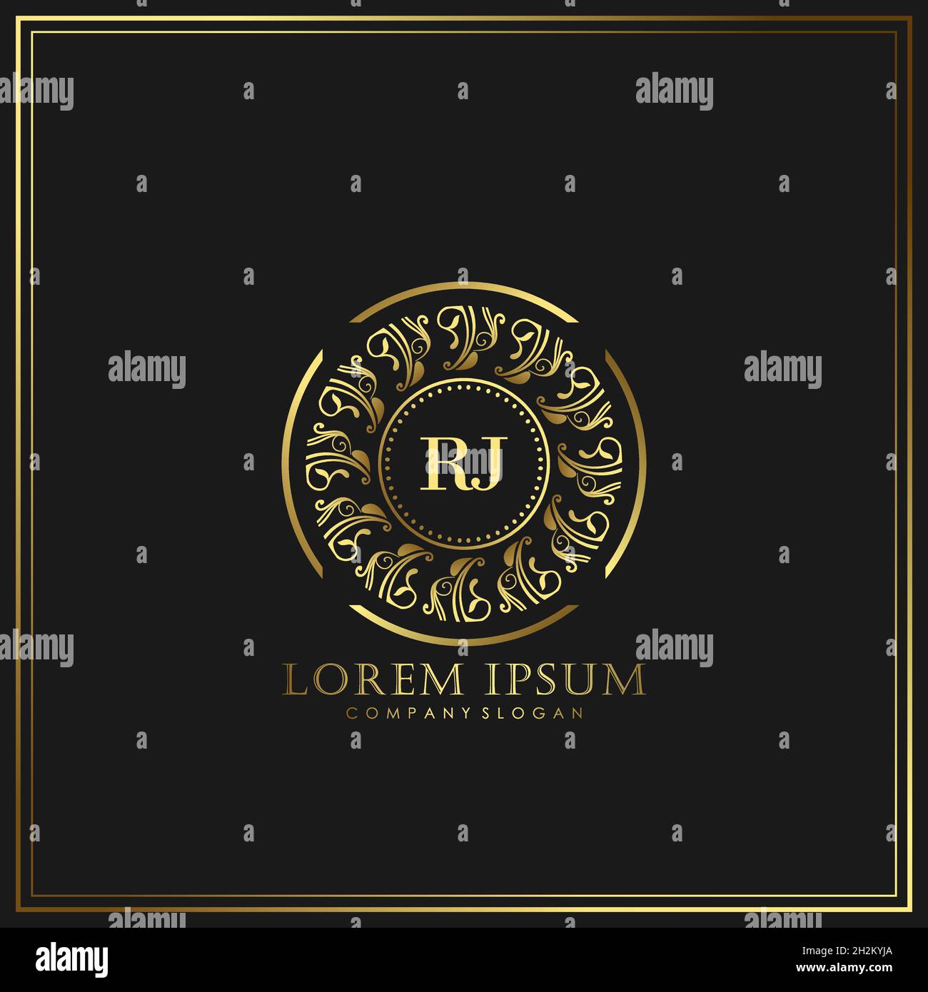 Modello di logo RJ Initial Letter Luxury in Vector per ristoranti, Royalty, Boutique, Cafe, Hotel, Heraldic, Gioielli, Moda e altri illustrat vettoriali Illustrazione Vettoriale