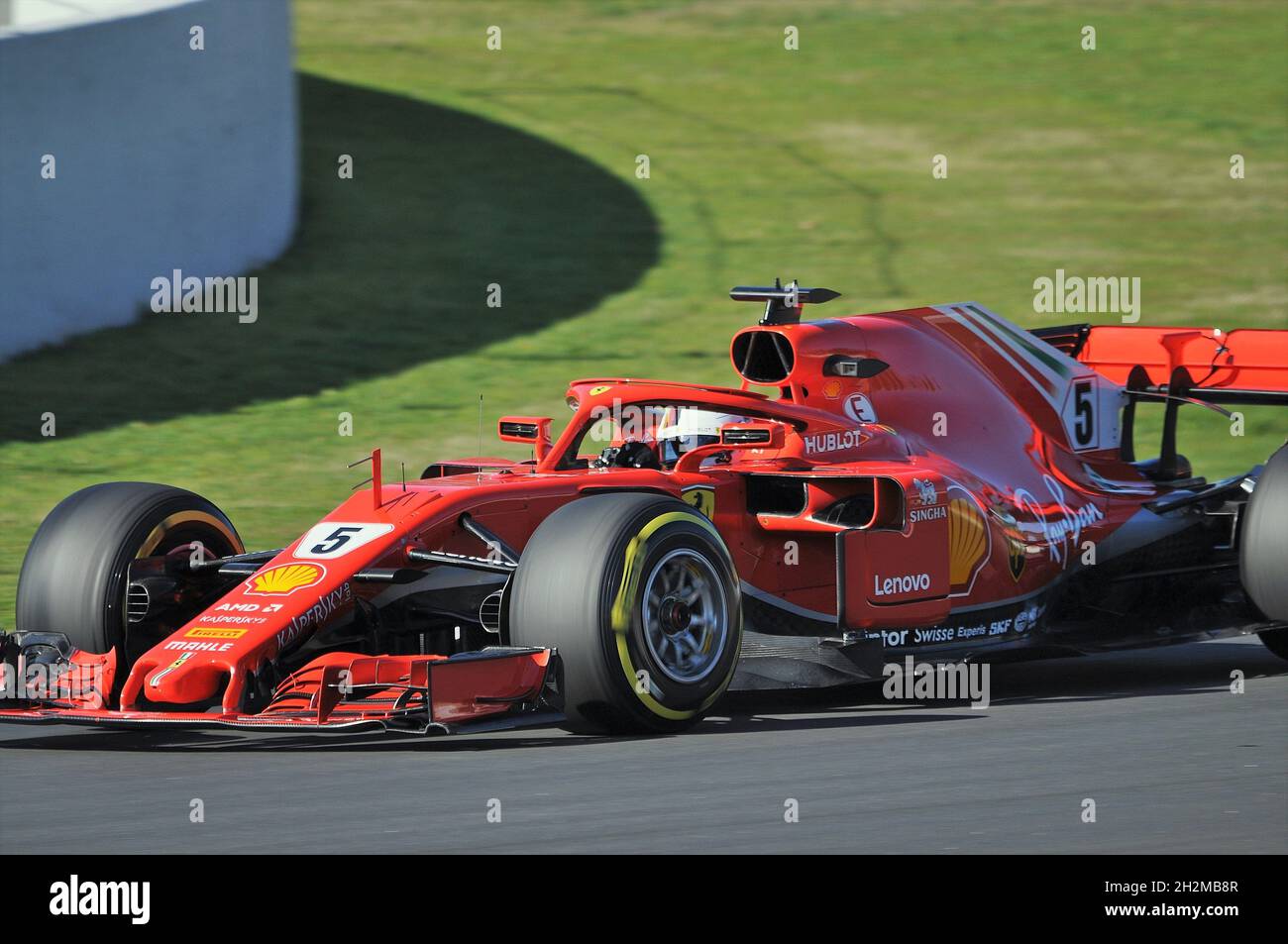 Sebastian Vettel-Ferrari in prestagione di allenamento sul circuito di Barcellona Catalogna,2018, Spagna Foto Stock Sebastian Vettel-Ferrari in prestagione di allenamento sul circuito di Barcellona Catalogna,2018, Spagna Foto Stock