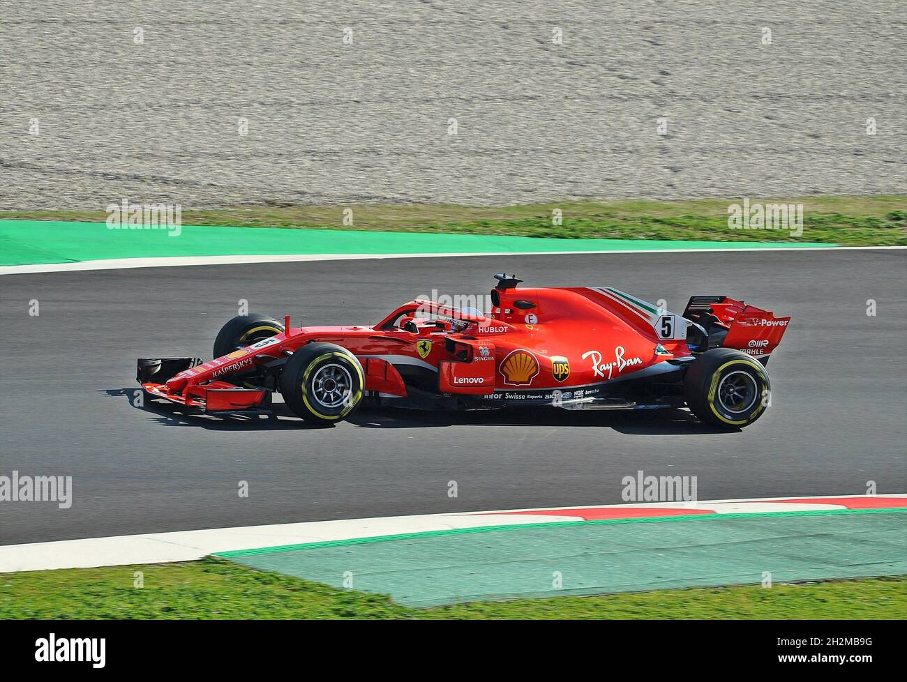 Sebastian Vettel-Ferrari in prestagione di allenamento sul circuito di Barcellona Catalogna,2018, Spagna Foto Stock