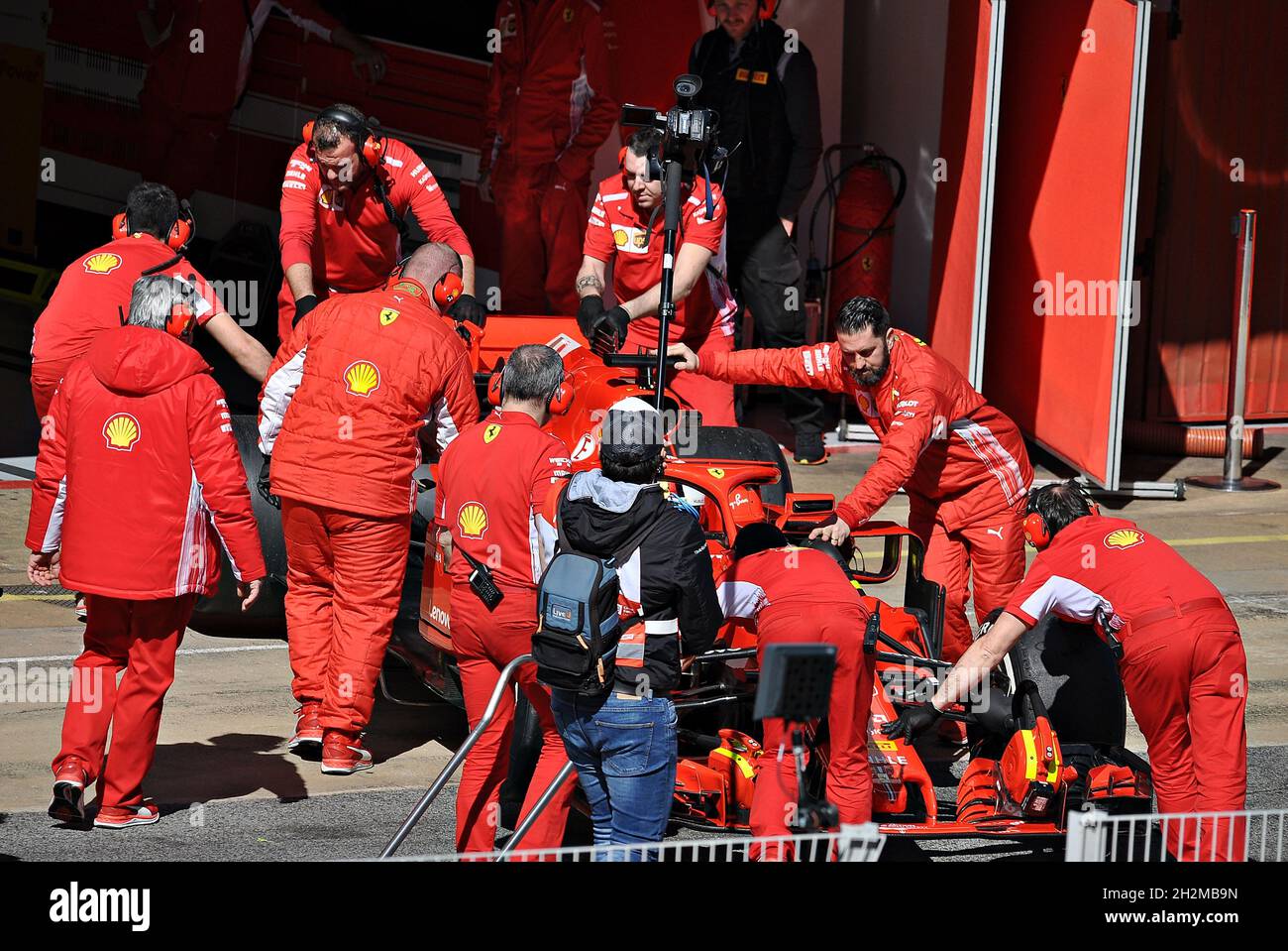 Sebastian Vettel-Ferrari in prestagione di allenamento sul circuito di Barcellona Catalogna,2018, Spagna Foto Stock
