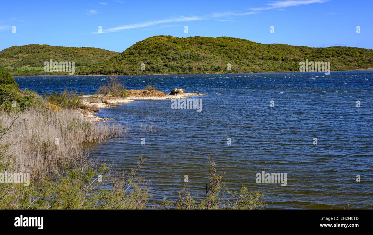 Parc Natural de s'Albufera des Grau, Minorca, Spagna. Vista sulla laguna Foto Stock