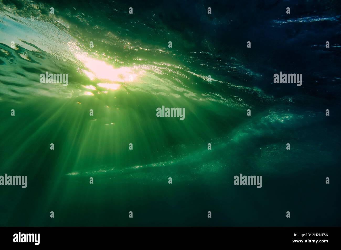Luce solare sotto la superficie dell'oceano Foto Stock