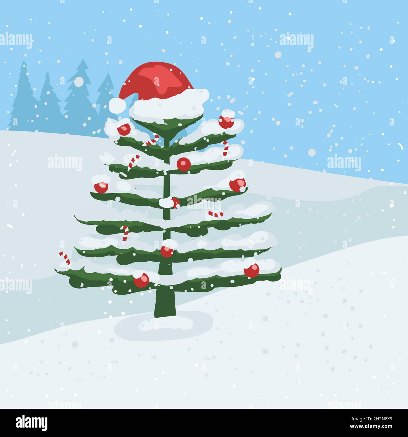 Neve che cade su albero di Natale clip art Illustrazione Vettoriale