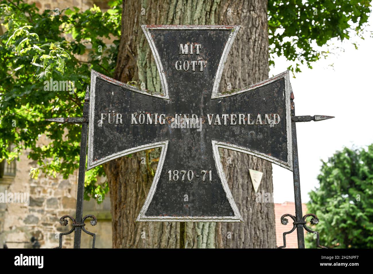 Eisernes Kreuz, Krieg 1970 / 71, Historische Wallfahrtskirche, Gottsbüren, Hessen, Deutschland Foto Stock