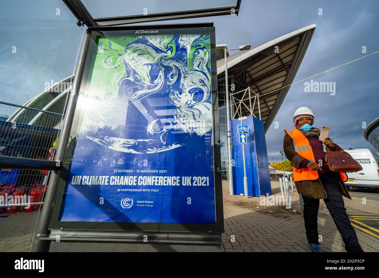 Glasgow, Scozia, Regno Unito. 23 ottobre 2021. Viste del sito durante i preparativi finali con una settimana fino all'apertura della Conferenza ONU sul cambiamento climatico UK COP26 che si terrà a Glasgow nel 2021. Iain Masterton/Alamy Live News. Foto Stock
