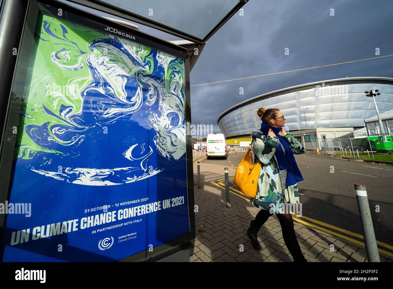 Glasgow, Scozia, Regno Unito. 23 ottobre 2021. Viste del sito durante i preparativi finali con una settimana fino all'apertura della Conferenza ONU sul cambiamento climatico UK COP26 che si terrà a Glasgow nel 2021. Iain Masterton/Alamy Live News. Foto Stock
