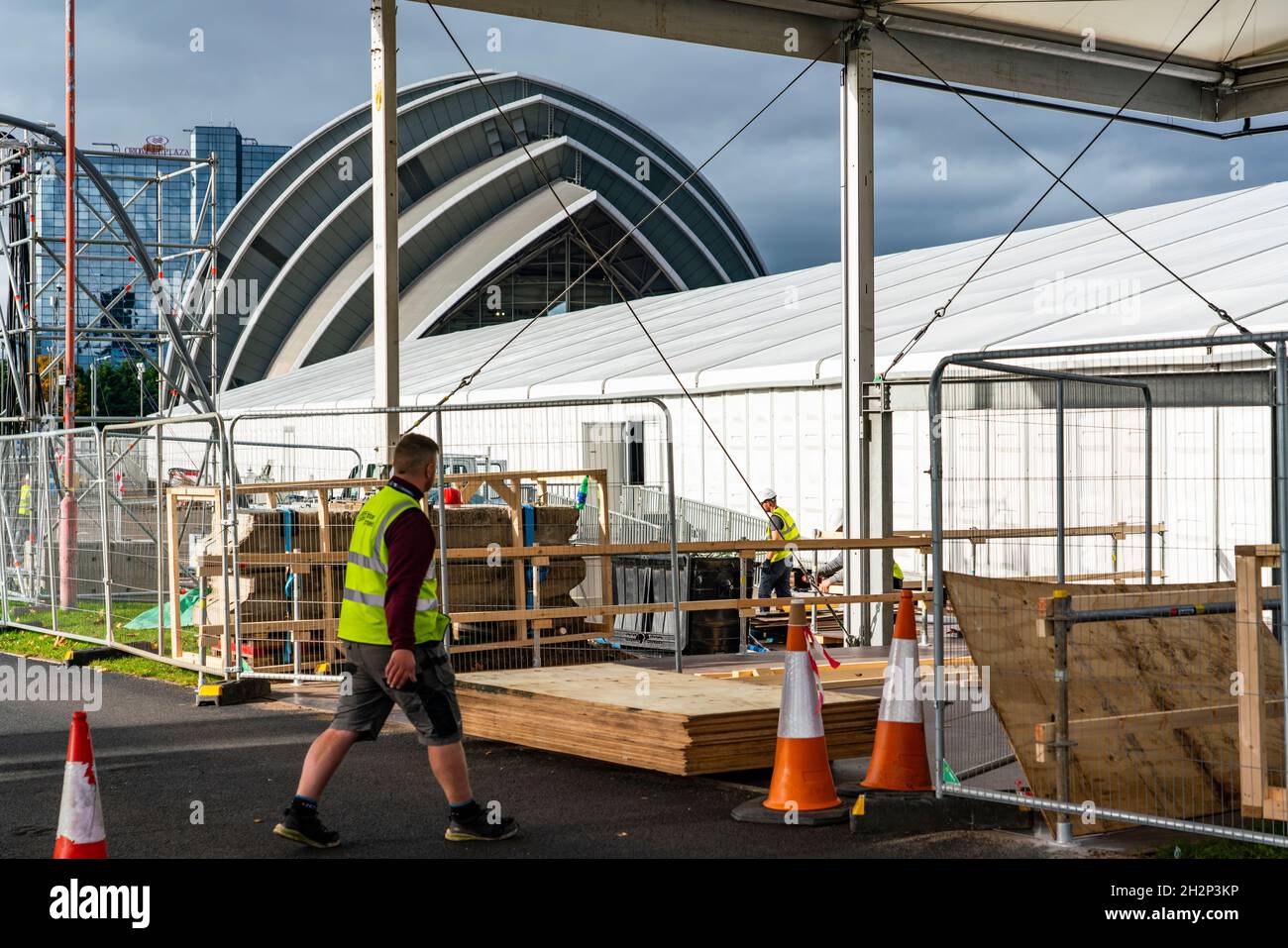 Glasgow, Scozia, Regno Unito. 23 ottobre 2021. Viste del sito durante i preparativi finali con una settimana fino all'apertura della Conferenza ONU sul cambiamento climatico UK COP26 che si terrà a Glasgow nel 2021. Iain Masterton/Alamy Live News. Foto Stock