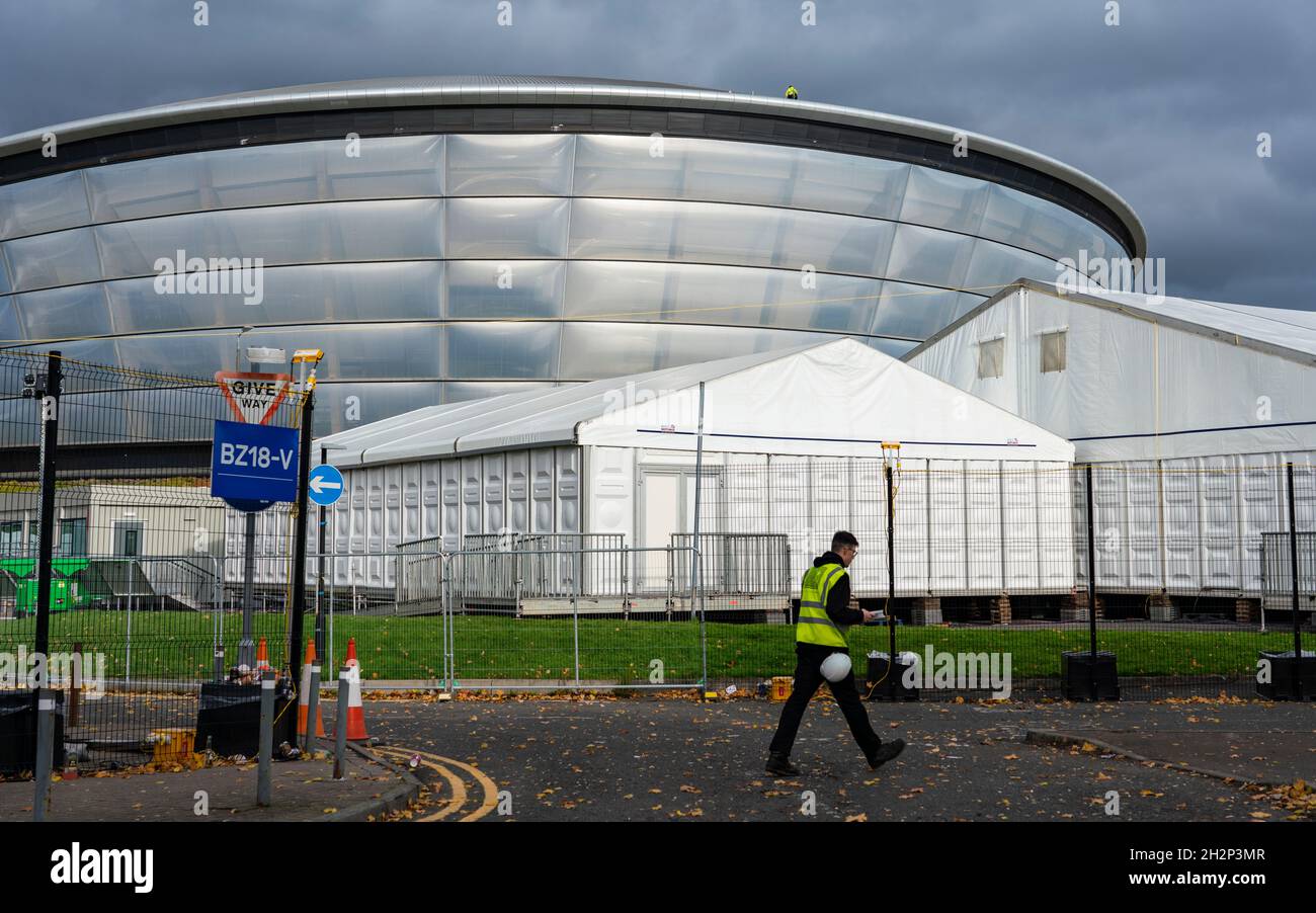 Glasgow, Scozia, Regno Unito. 23 ottobre 2021. Viste del sito durante i preparativi finali con una settimana fino all'apertura della Conferenza ONU sul cambiamento climatico UK COP26 che si terrà a Glasgow nel 2021. Iain Masterton/Alamy Live News. Foto Stock