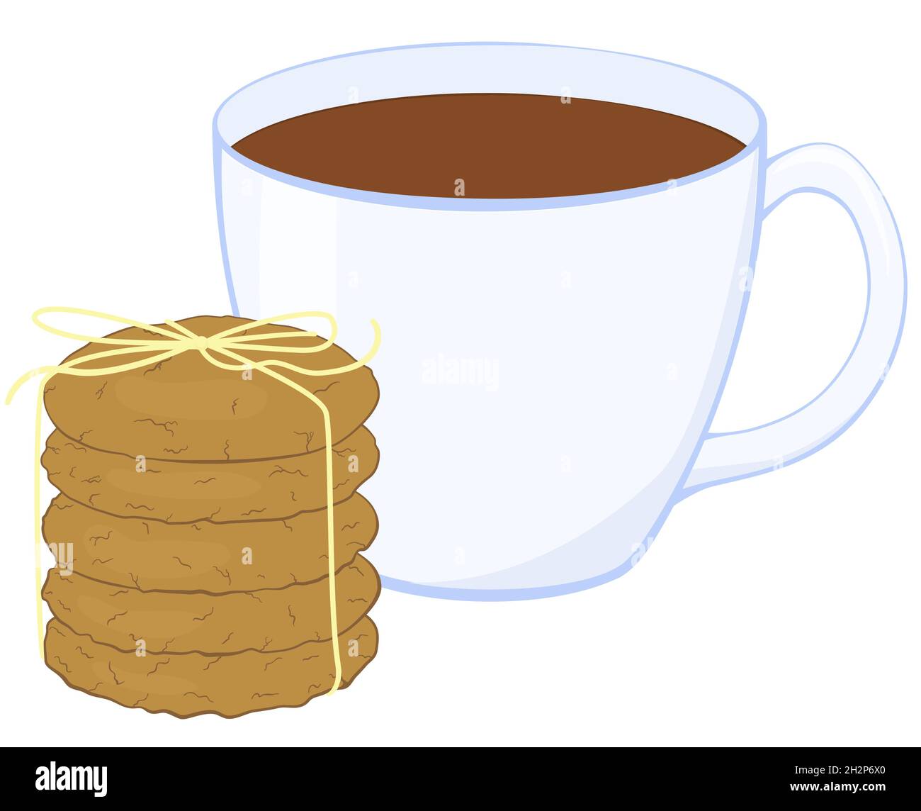 Biscotti di farina d'avena legati con un'illustrazione vettoriale monocromatica della corda. Biscotti con contorno nero isolato su bianco. Illustrazione Vettoriale