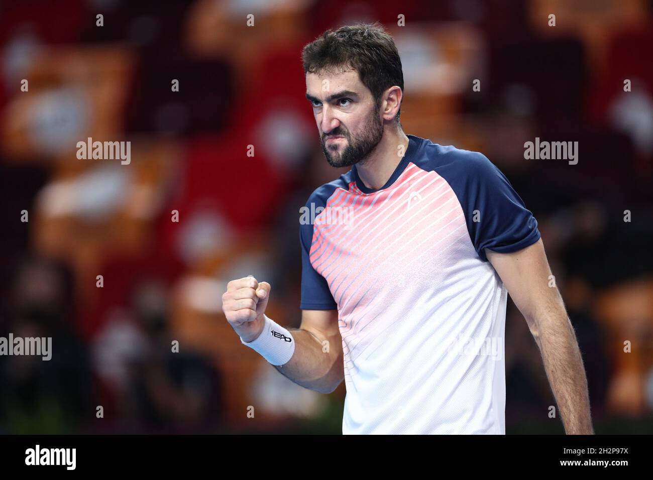 Marin Cilic reagisce durante la VTB Kremlin Cup 2021 al Palazzo di ginnastica Irina Viner-Usmanova a MOSCA, - OTTOBRE 23: (Foto di Anatoliy Medved) Foto Stock