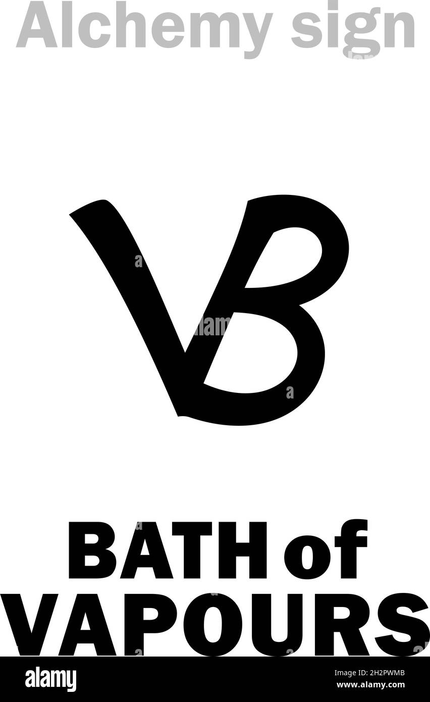 Alchimia Alphabet: BAGNO DI VAPORI, VB (Balneum vaporis), anche: Bagno di vapore, Vaporarium — apparato chimico. Segno alchimico, simbolo medievale. Illustrazione Vettoriale