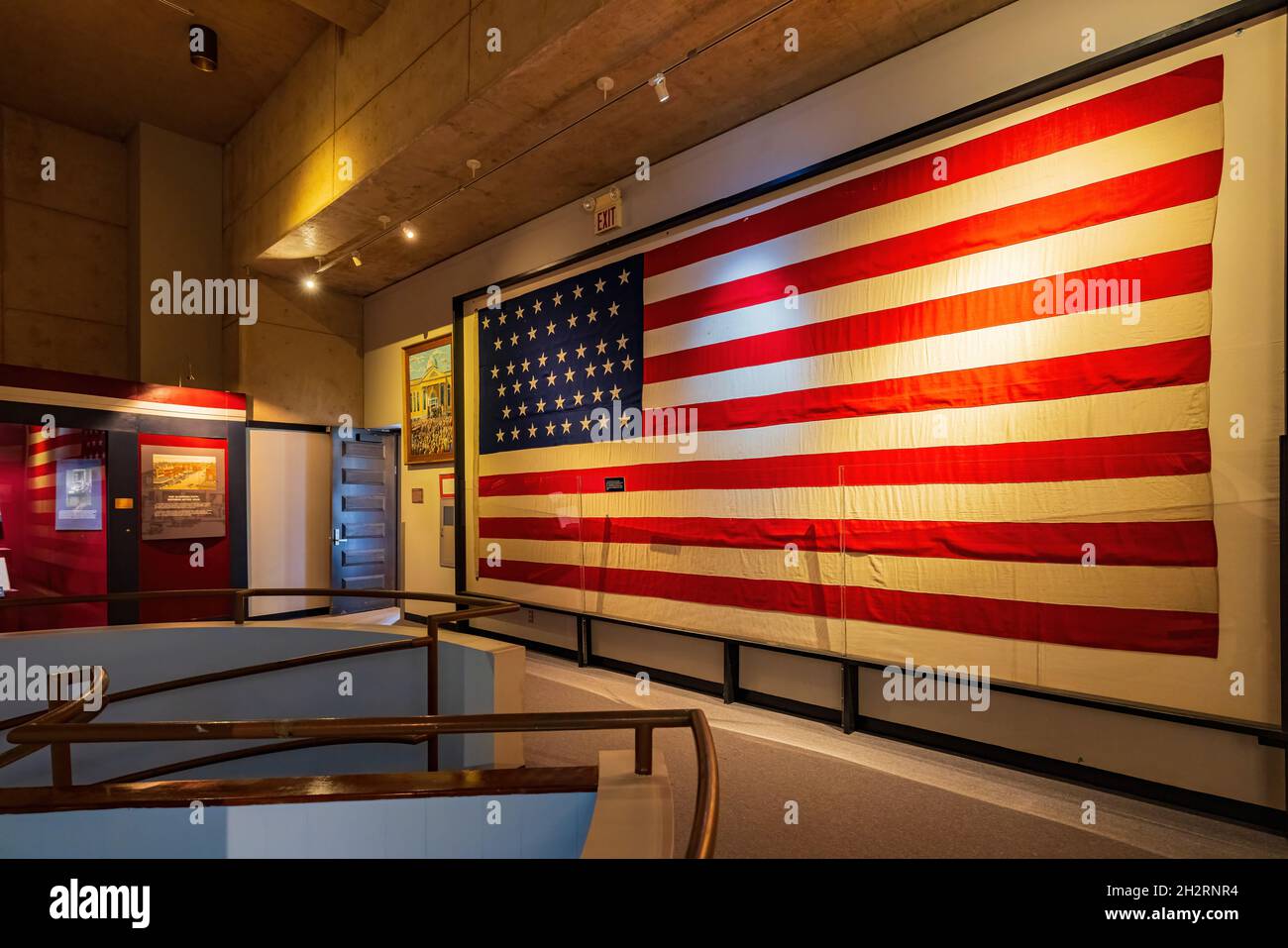 Oklahoma, Oct 20, 2021 - la bandiera del Big America mostra nel Museo territoriale dell'Oklahoma Foto Stock