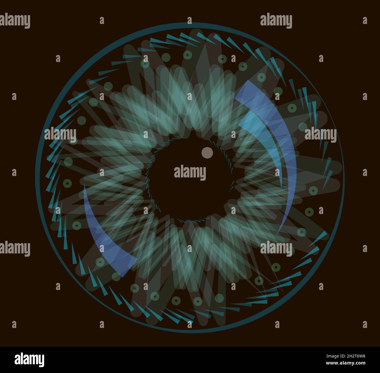 Techno occhio isolato su sfondo nero. Illustrazione vettoriale EPS10 a livelli. Illustrazione Vettoriale