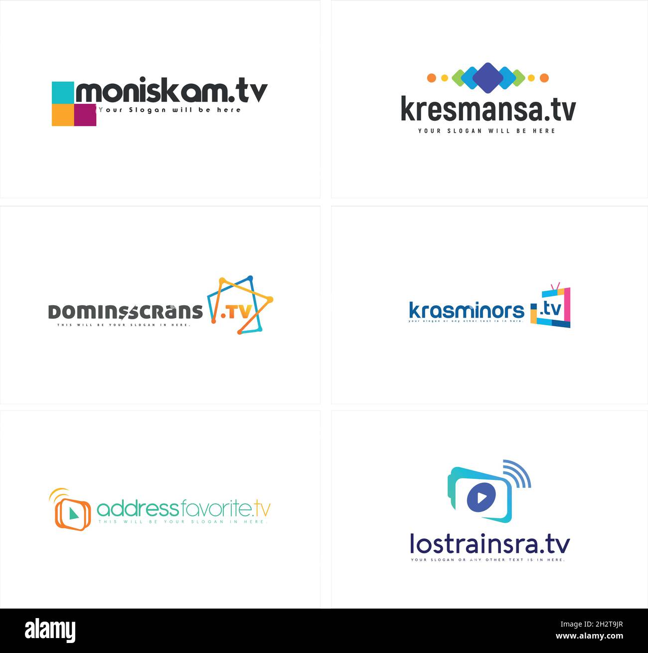 Set di design con logo tv e tecnologia moderna Illustrazione Vettoriale