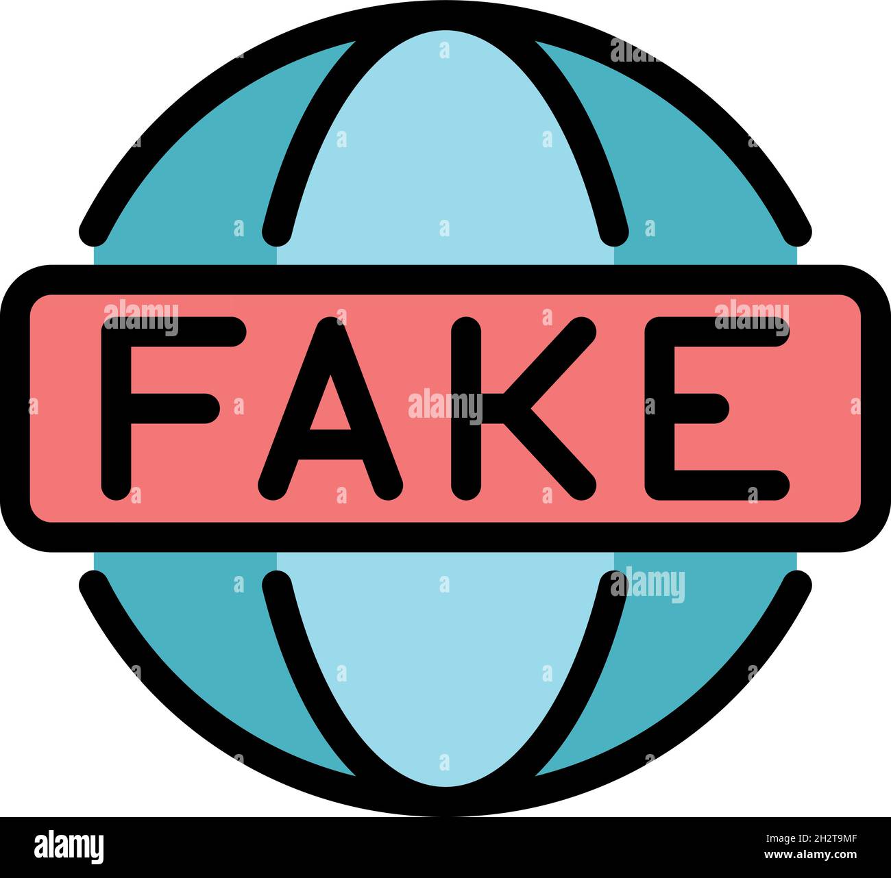 Icona dei media globali falsa. Contorno falso Global media vettoriale icona colore piatto isolato Illustrazione Vettoriale