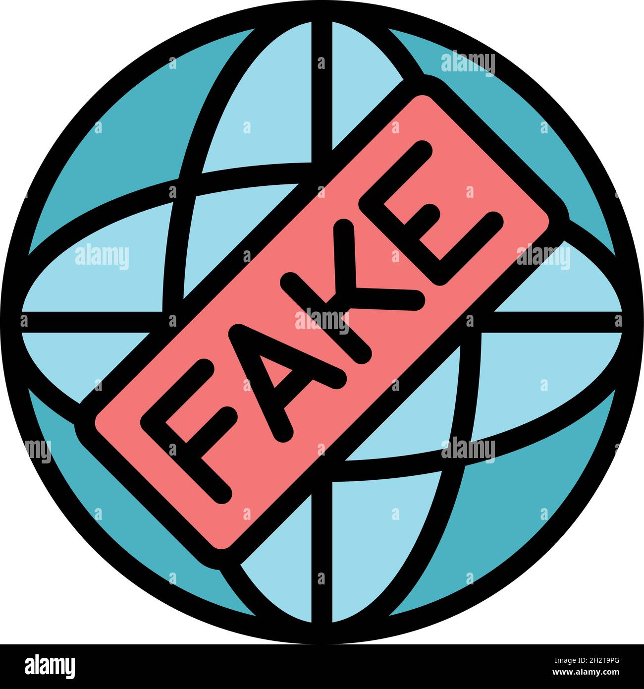 Icona dei media globali falsa. Contorno falso Global media vettoriale icona colore piatto isolato Illustrazione Vettoriale