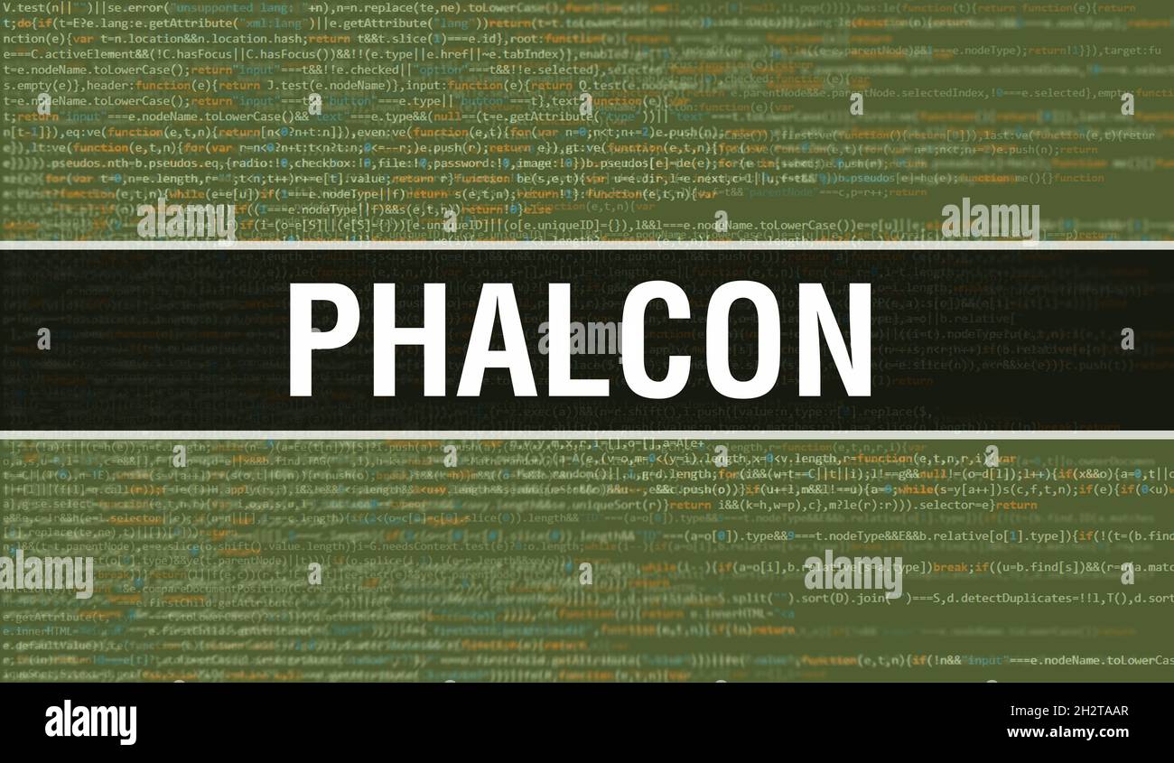 Phalcon Concept con parti casuali del codice programma. Phalcon con programmazione codice astratto tecnologia background di sviluppatore software e computer scr Foto Stock