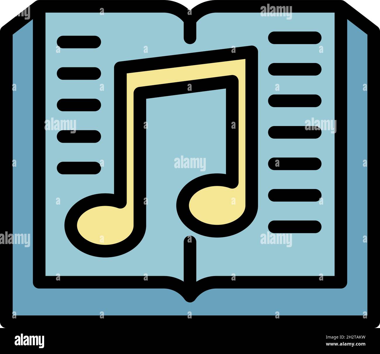 Icona del libro e della nota musicale. Libro di contorno e biglietto musicale vettore icona colore piatto isolato Illustrazione Vettoriale