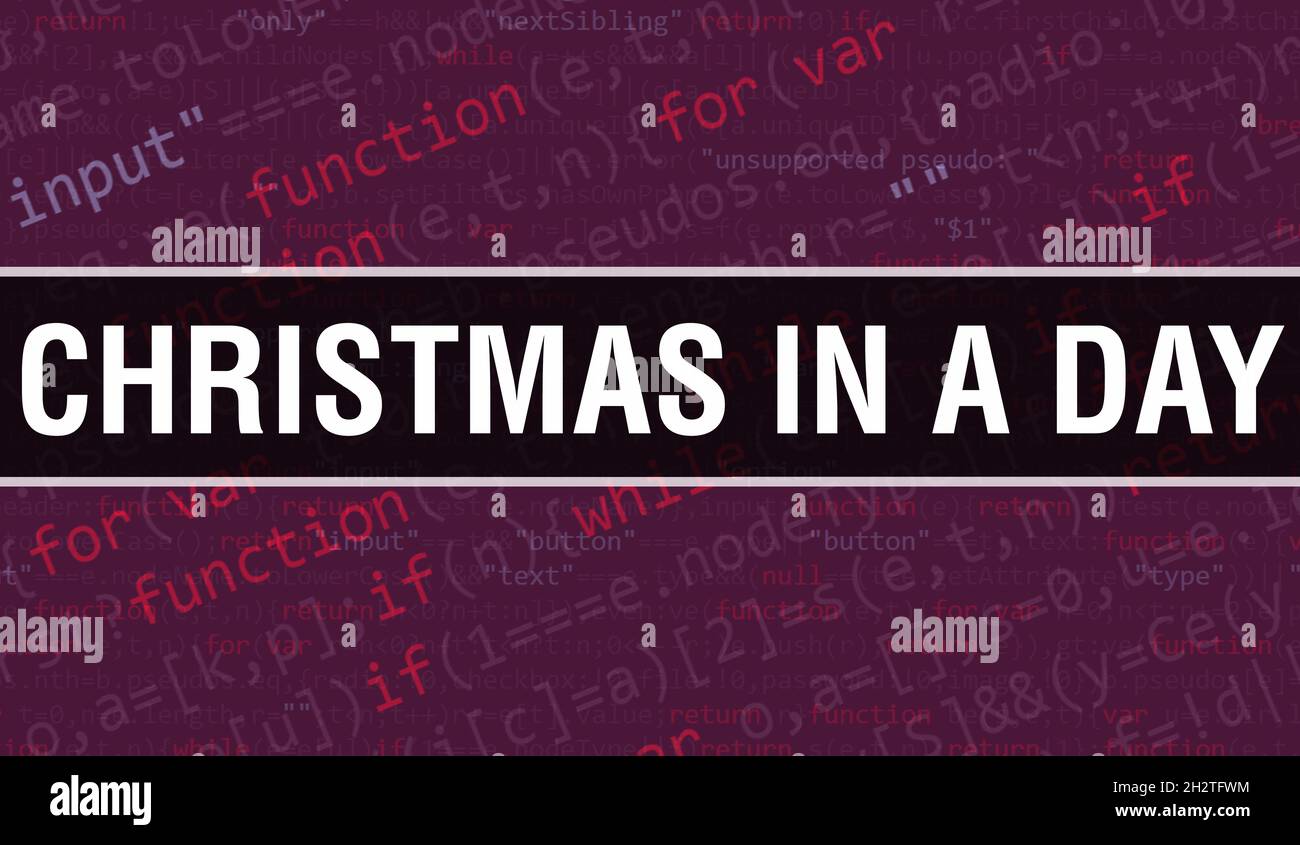 Natale in un giorno con il testo del codice Java digitale. Natale in un giorno e computer software codifica vettoriale concetto. Programmazione script di codifica java, digita Foto Stock