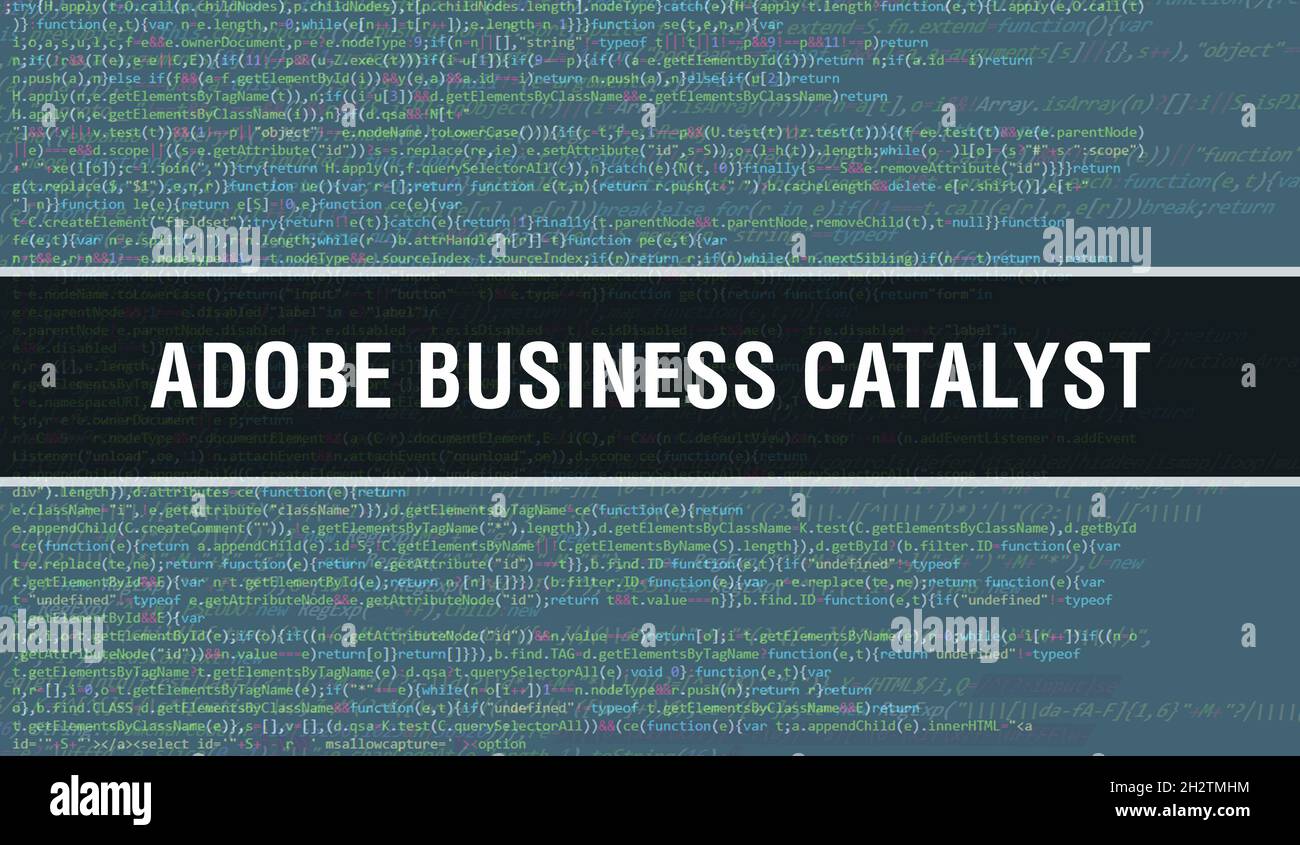 Adobe Business Catalyst con tecnologia digitale di codice binario. Background astratto con codice programma e Adobe Business Catalyst. Programmazione Foto Stock