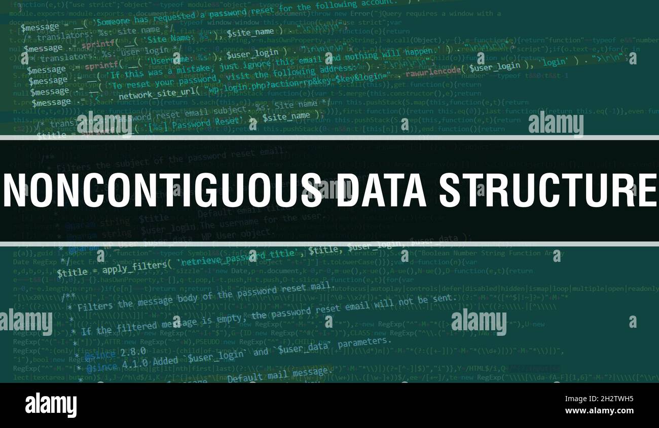 Illustrazione del concetto di struttura di dati non contigua che utilizza il codice per lo sviluppo di programmi e app. Codice sito Web struttura dati non contiguo con colori colorati Foto Stock