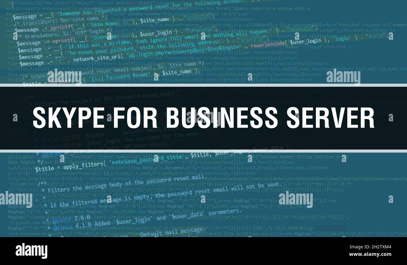 Illustrazione del concetto di Skype per Business Server che utilizza il codice per lo sviluppo di programmi e app. Codice sito web Skype per Business Server con tag colorati Foto Stock
