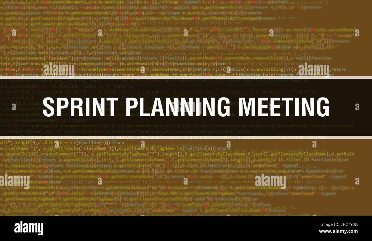 Riunione di pianificazione Sprint con testo del codice Java digitale. Sprint Planning Meeting e il concetto di vettore di codifica software per computer. Programmazione script di codifica ja Foto Stock