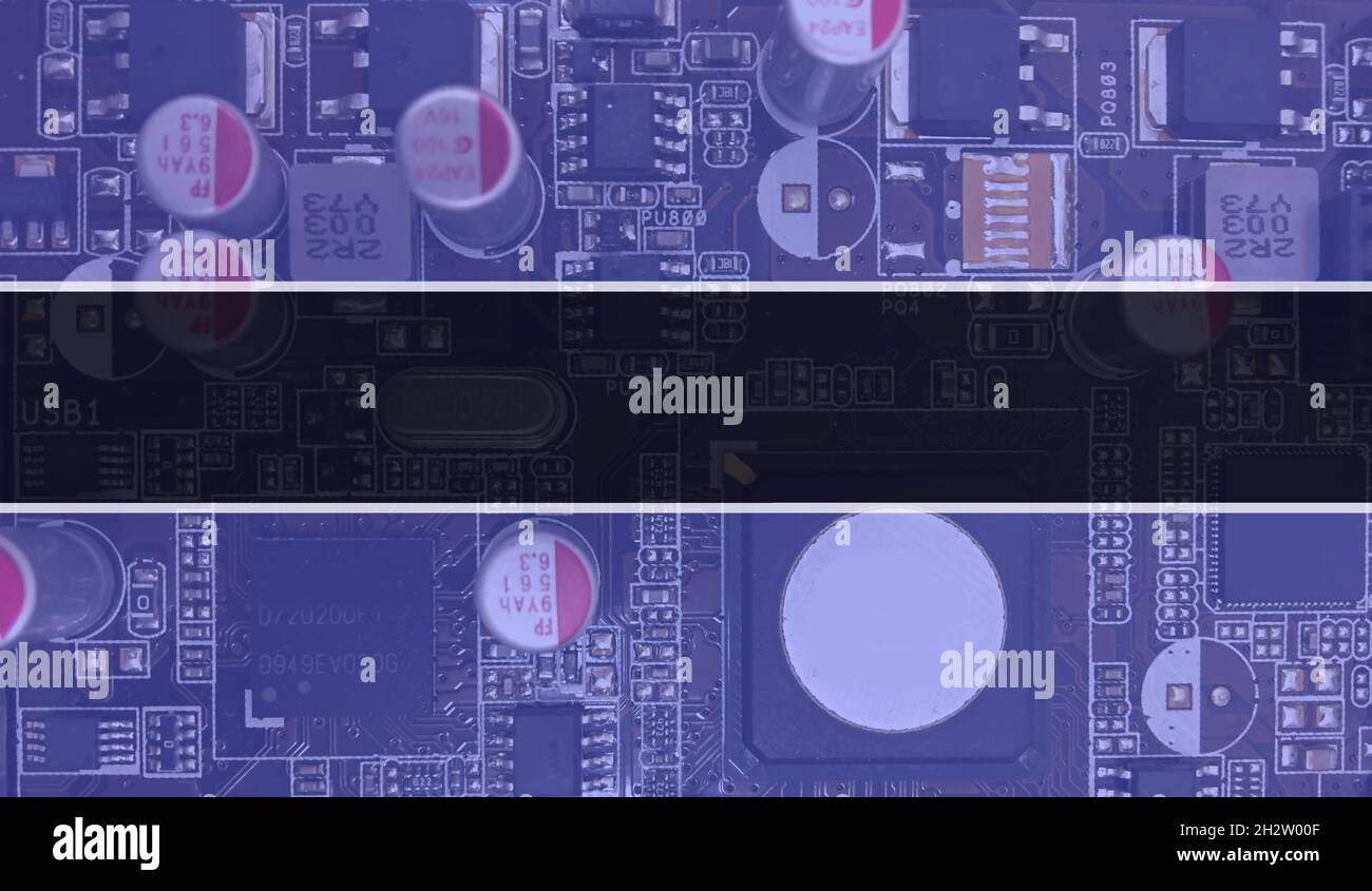 Con componenti elettronici su scheda a circuito integrato background.Digital Electronic computer hardware e Secure Data Concept. Scheda madre del computer A. Foto Stock