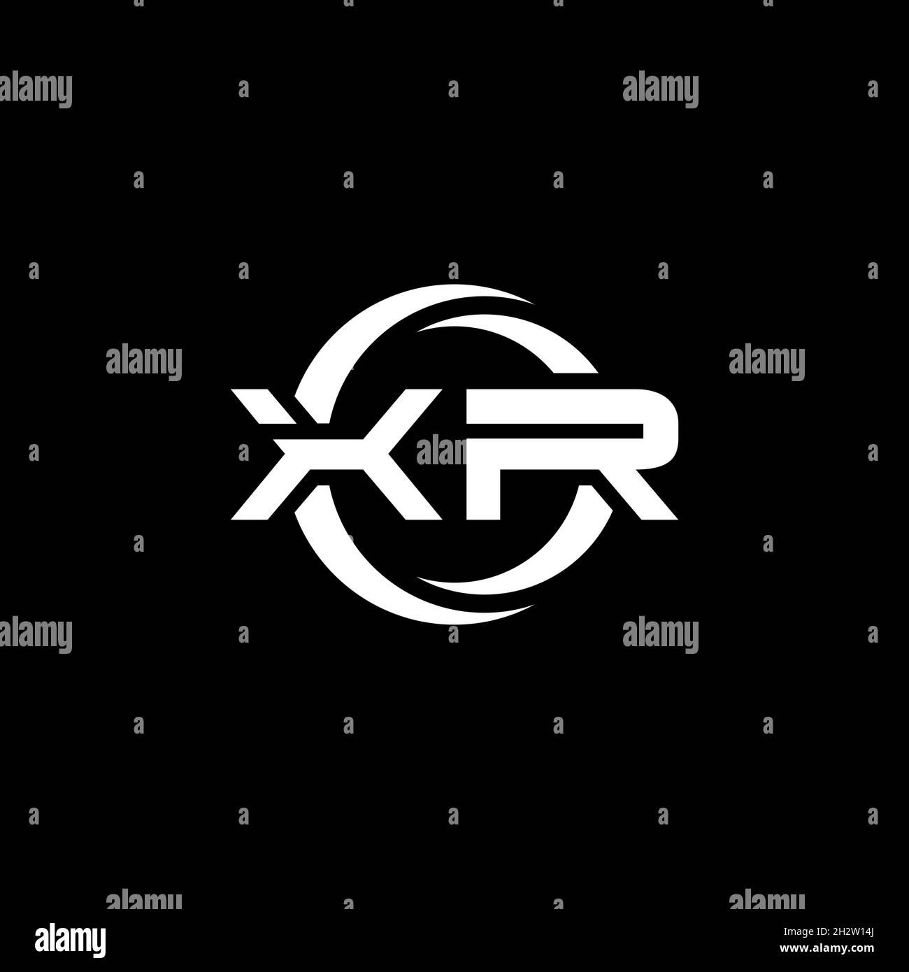 LETTERA del logo XR monogramma con forma semplice e modello arrotondato circolare isolato su sfondo nero Illustrazione Vettoriale