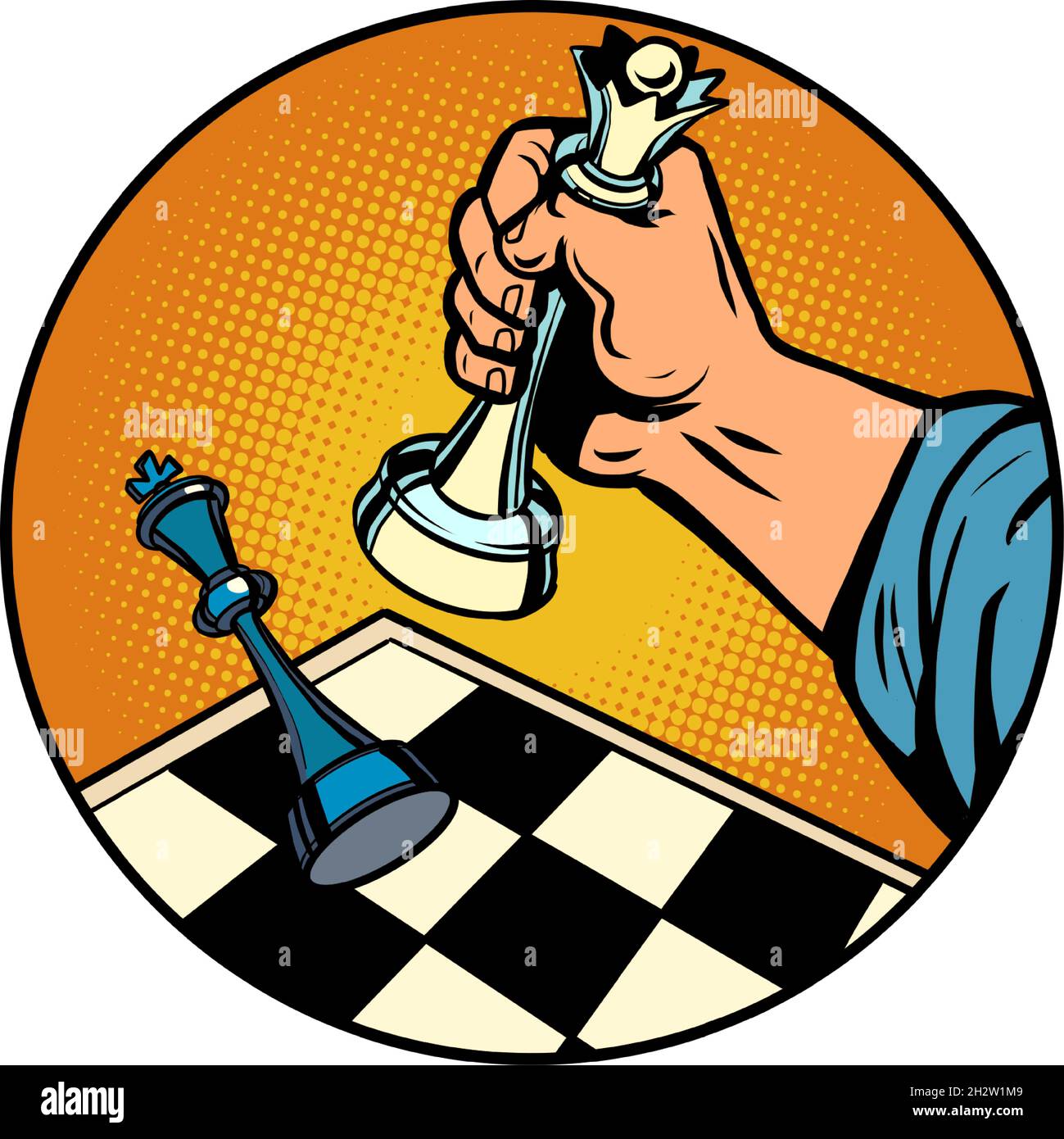 checkmate. Un gioco da tavolo, una minaccia per il re su una scacchiera Illustrazione Vettoriale