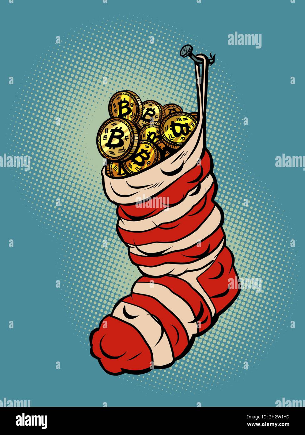 bitcoin criptovaluta denaro reddito premio profitto calza di natale per i regali Illustrazione Vettoriale