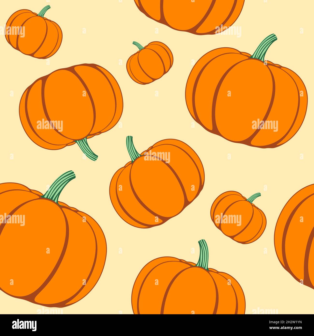 Zucche piatte di colore arancione con motivo vettoriale senza cuciture. Illustrazione Vettoriale