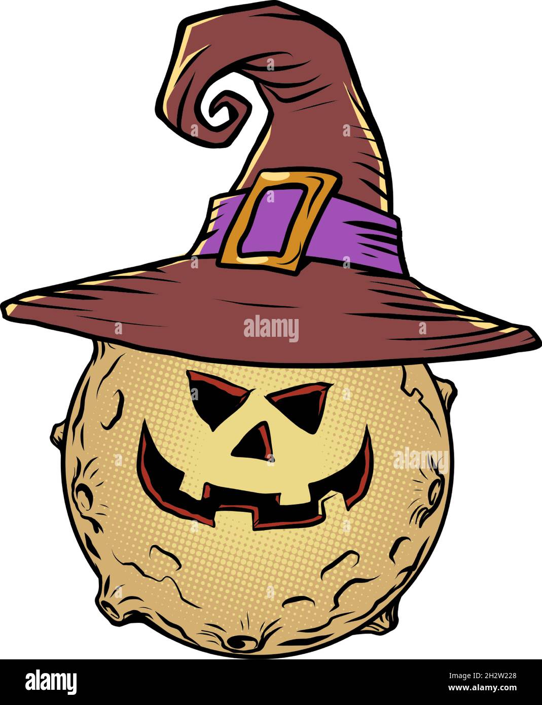 Luna di Halloween con faccia di zucca. Un sorriso terribile. Vacanze autunnali Illustrazione Vettoriale