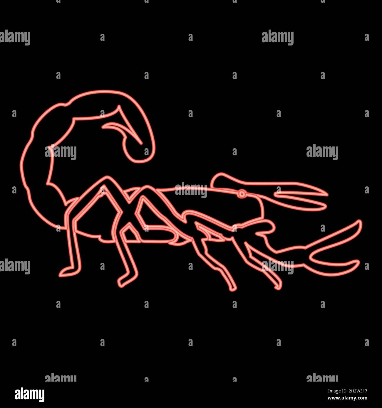 Immagine vettoriale colore rosso scorpione neon in stile piatto Illustrazione Vettoriale