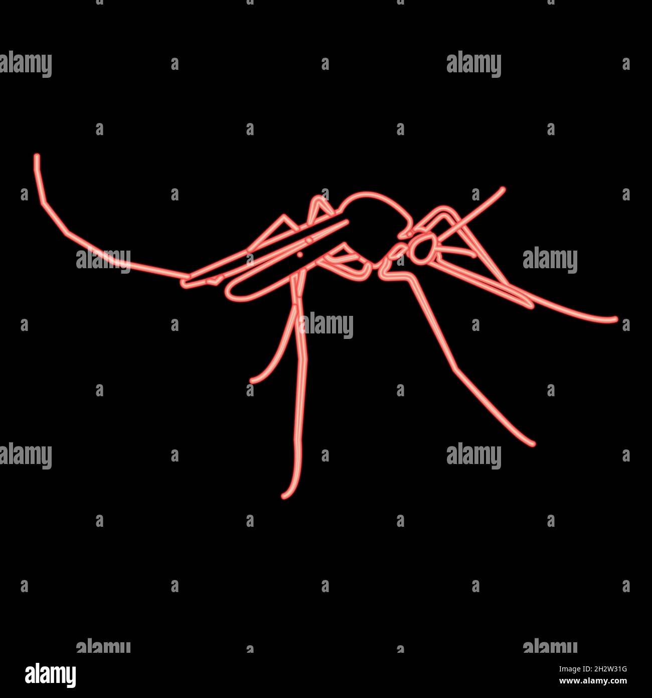 Neon mosquito rosso vettore colore illustrazione piatta stile immagine chiara Illustrazione Vettoriale